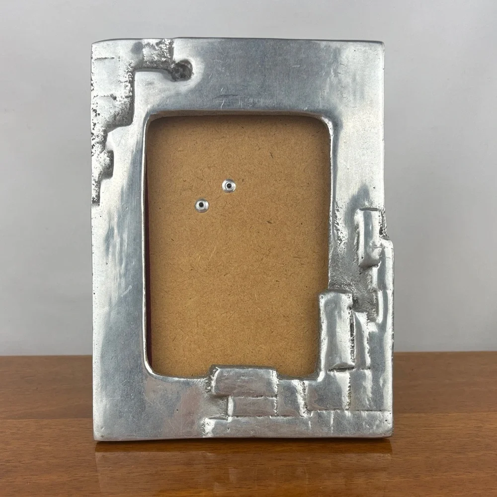 Vintage 1992 artisan handmade brutalist pewter picture frame signed